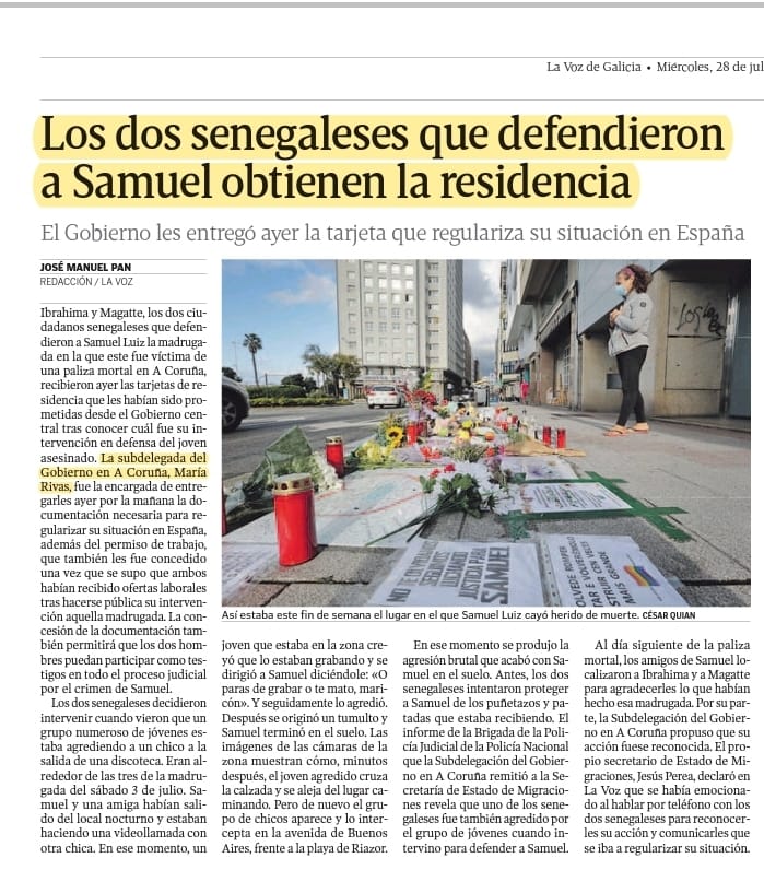 MRivasL's tweet photo. 👉🏻 Una sociedad que agradece a dos jóvenes senegaleses su reacción y actitud humanitaria ante una brutal agresión. Ibrahima y Magatte ya tienen su permiso de residencia y trabajo y me siento inmensamente orgullosa de haber podido estar presente en un momento de gran emoción 👈🏻 https://t.co/JrHy4IciOU
