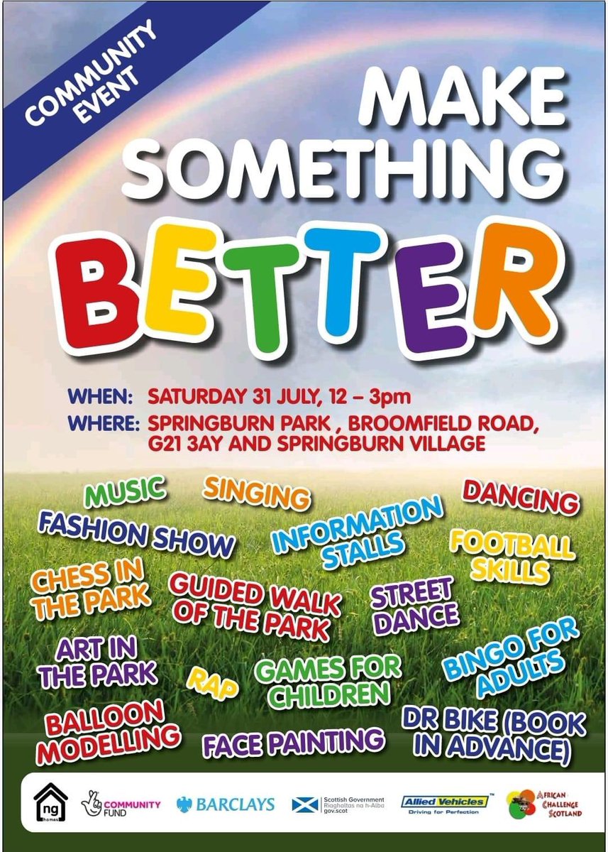 SpringburnYF's tweet image. We will be at the Make Something Better Event in Springburn Park this Saturday carrying out our consultation and speaking to local young people.
We look forward to seeing you there !!