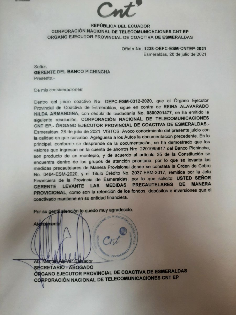 ManitosqueAyuda's tweet photo. Me acaba de llamar @BancoPichincha para decirme que en caso de querer tomar acciones legales debe ser en contra de @CNT_EC, pues no señores ambas instituciones son responsables y ya cnt levanto la retencion y el banco me dice que aun debo esperar 5 dias mas ! Que es lo que pasa? https://t.co/hnSBsgELn3