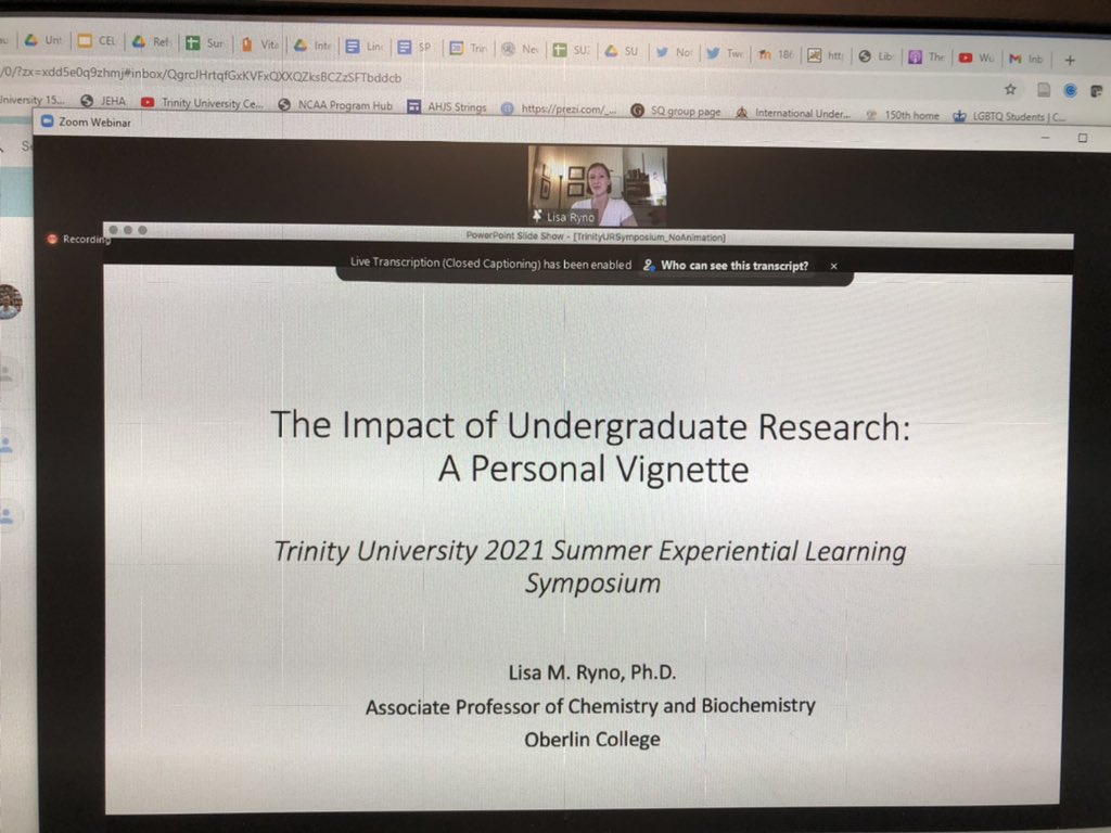 And we’re off! Thanks to Jun dos Remedios, a current Chemistry scholar, for introducing the amazing Keynote! We are lucky to hear <a href="/Trinity_U/">Trinity University</a> alumna Dr. <a href="/LMRyno/">Lisa Ryno</a> (esteemed <a href="/oberlincollege/">Oberlin College</a> professor) talk about life lessons learned from her own undergraduate research experience!