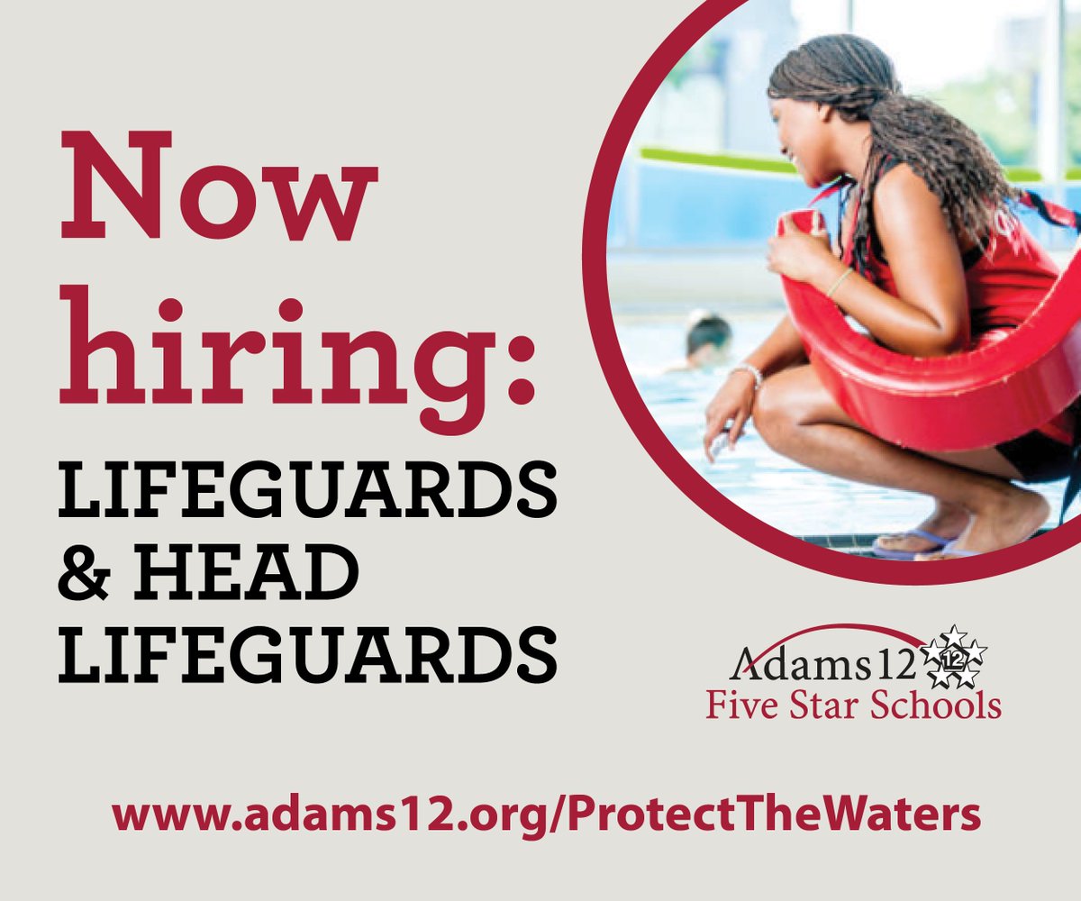 We are now hiring for lifeguards, head lifeguards, event assistant and a stadium operator. Apply today! adams12.org/apply #FiveStarStaff