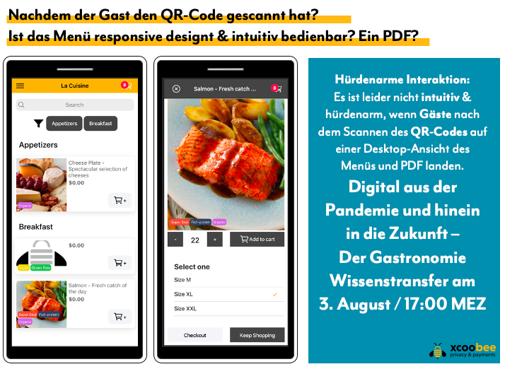 UNSERE GÄSTE WÜNSCHEN DEN PERSÖNLICHEN KONTAKT. Wir wollen doch alle eins: in #Hotels und #Cafés: guten #Service, gute Gespräch. Wie ein #QR-Code mehr Zeit für diese Dinge lässt?
03. 08./ 17:00, Zoom: wertvollen Zeit in #Wissen investiert: bit.ly/3zF0alF Jetzt anmelden.