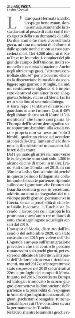 PastaStefano's tweet image. L’#Europa si è fermata a #Lesbo. Alcune storie dall’isola greca e dal campo profughi dove le persone sono bloccate da anni. Da Avvenire 5/8/2021  @santegidionews