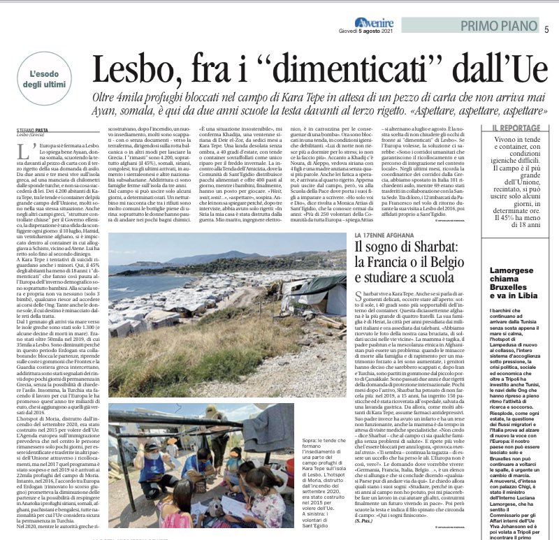 PastaStefano's tweet image. L’#Europa si è fermata a #Lesbo. Alcune storie dall’isola greca e dal campo profughi dove le persone sono bloccate da anni. Da Avvenire 5/8/2021  @santegidionews