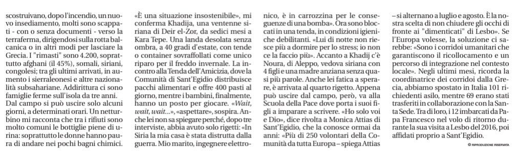 PastaStefano's tweet image. L’#Europa si è fermata a #Lesbo. Alcune storie dall’isola greca e dal campo profughi dove le persone sono bloccate da anni. Da Avvenire 5/8/2021  @santegidionews