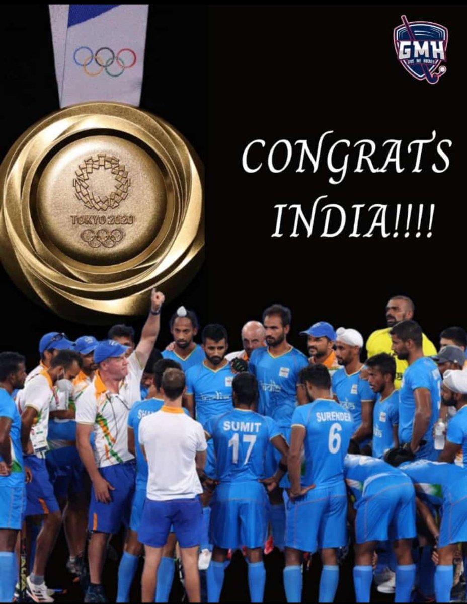 visit2raunak's tweet photo. Champion 🏆 played like champion
Get.Set.ChakDeIndia.....!
Congratulations to the Indian Men's Hockey 🏑 Team...🎉
#TeamIndia #TeamHocky
#Olympics2021 #Olympics https://t.co/fixgjXeWY0