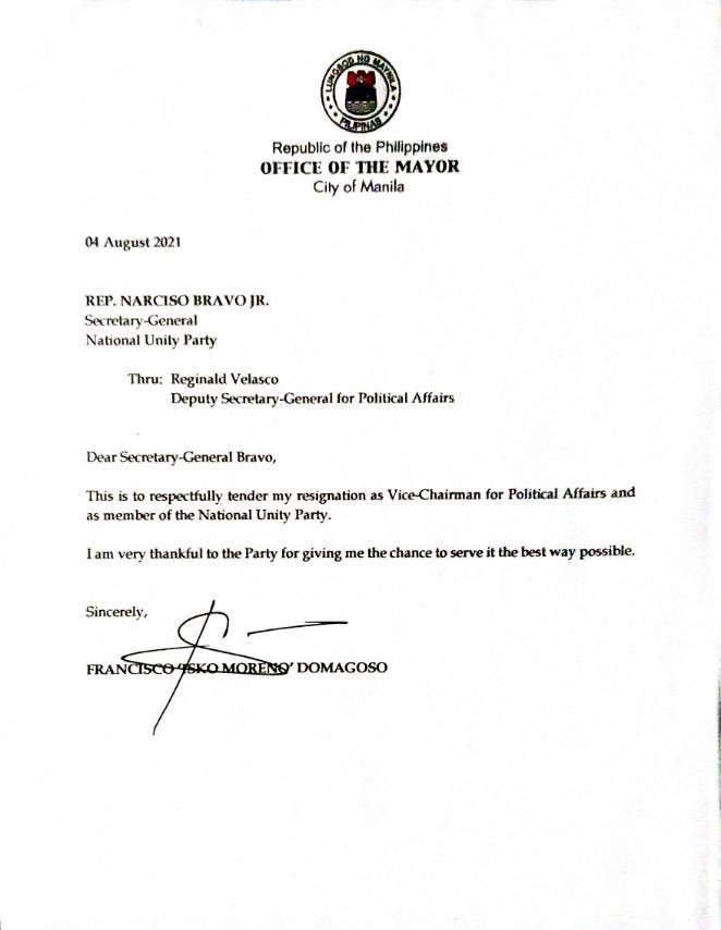 newswatchplusph's tweet photo. JUST IN: Manila Mayor Isko Moreno resigns as vice chairman for political affairs and as member of the National Unity Party, a highly placed source in his camp tells CNN Philippines | @pnbarcelonlive https://t.co/DwZeYVXyzN
