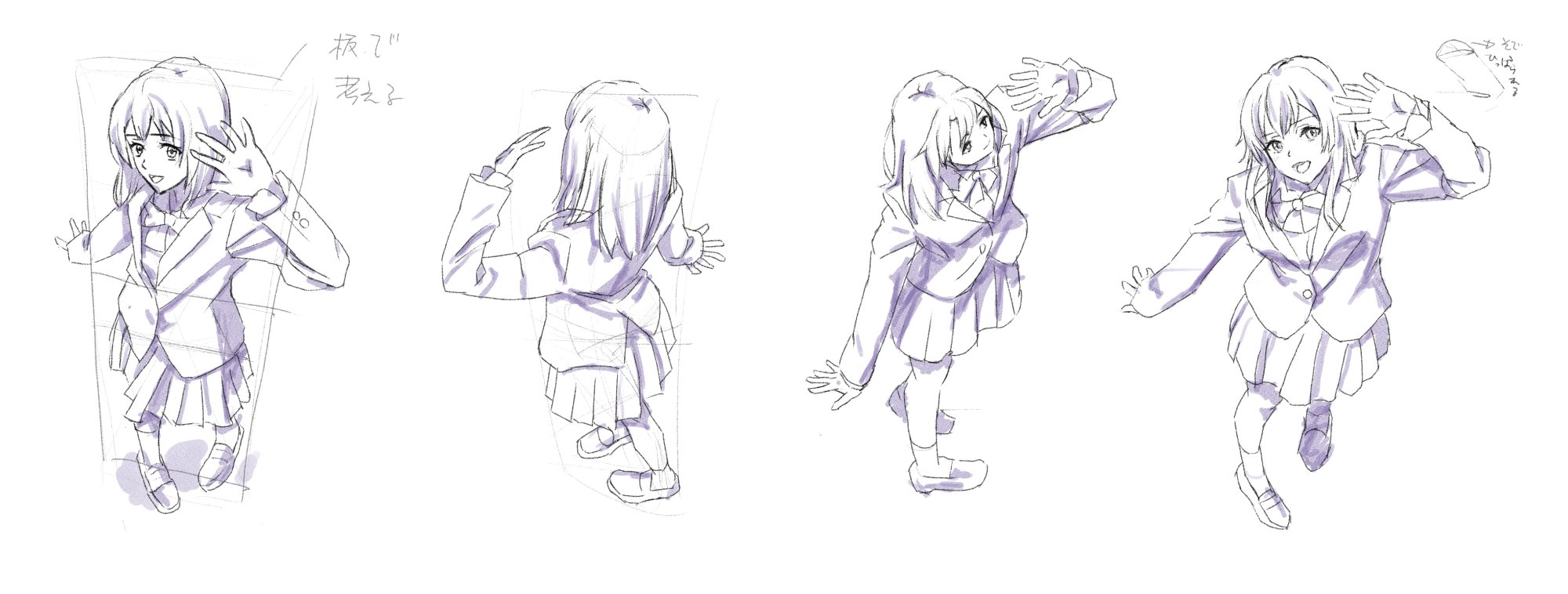 Yukinoshin Fubuki 俯瞰は板を置いて配置を考える 箱 円柱で難しいのならこれ Hidechannel イラスト好きさんと繋がりたい イラストレーターが考えた女子高生ポーズ集 夏季集中講座 アトリエの系譜 T Co Cajks50woz Twitter