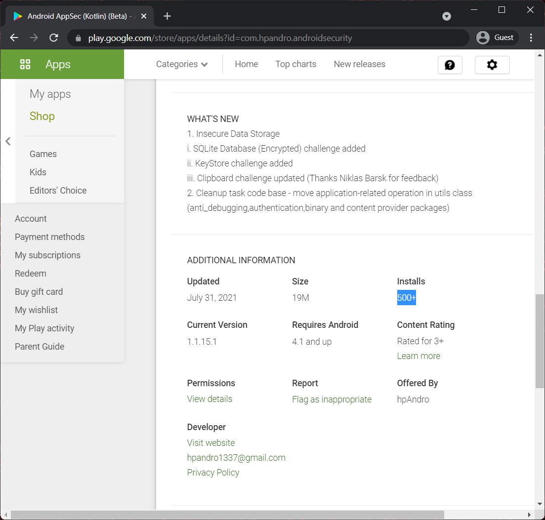 hpandro1337's tweet photo. Android AppSec (Kotlin) had crossed 500+ milestones on Google Play Store
Thanks for the support, please provide ratings and reviews (what you most like and suggestions for improvement) on the play store 🌟🌟🌟🌟🌟
https://t.co/WFNDyyZxFD
🙏
#AndroidSecurity #MobilSecurity https://t.co/WK2bUA7vTl