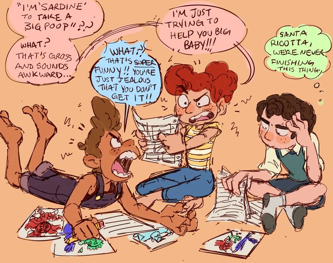 They are trying to make a comic

#Luca #AlbertoScorfano #giuliamarcovaldo
#lucapaguro 