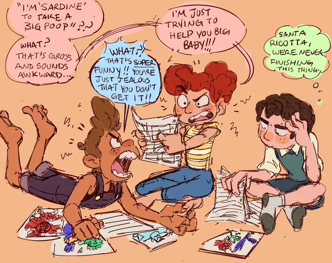They are trying to make a comic

#Luca #AlbertoScorfano #giuliamarcovaldo
#lucapaguro 