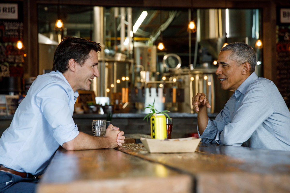 JustinTrudeau's tweet photo. Happy 60th birthday, @BarackObama. Cheers to you, and to many more trips around the sun. https://t.co/Kv1ZjEH96i