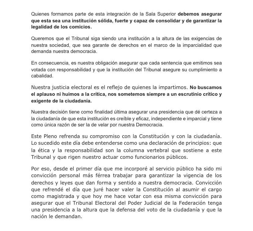 Les comparto el pronunciamiento que hice esta tarde en sesión pública del pleno del <a href="/TEPJF_informa/">TEPJF</a>