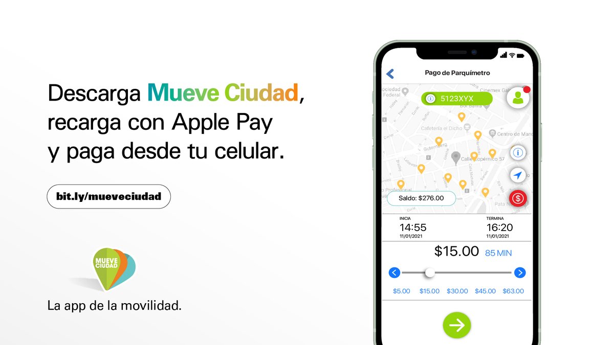 Paga el parquímetro en <a href="/ecoParq/">ecoParq</a> con la app Mueve Ciudad. bit.ly/mueveciudad