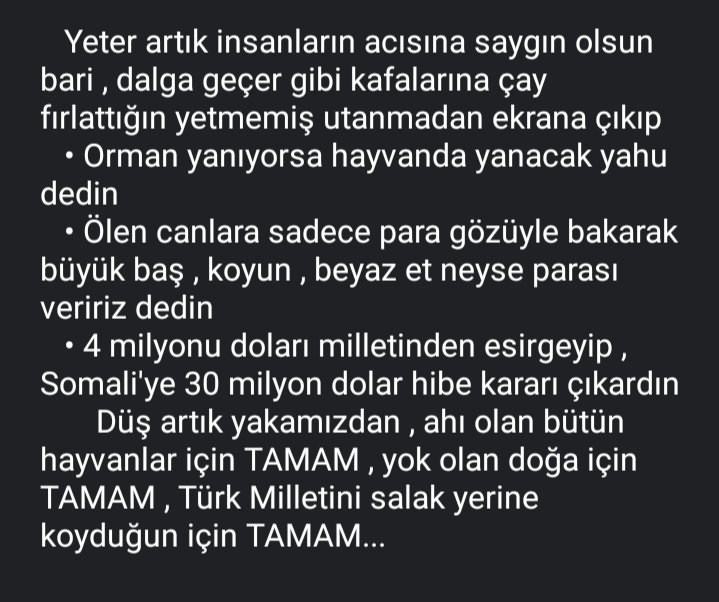 TAMAM !!!
#TAMAM 
#TayyipErdoğanİstifa 
Somali'ye 30