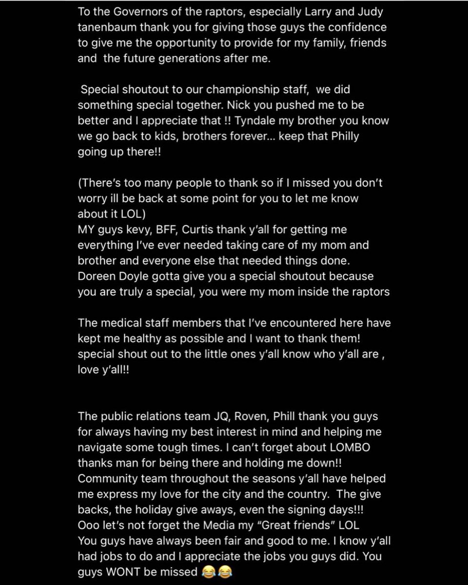 KrisReports's tweet photo. #BREAKING: Kyle Lowry pens a goodbye and thank you to the Toronto Raptors and their fans. #WeTheNorth #ThankYouLowry https://t.co/xDnP2r6Czy