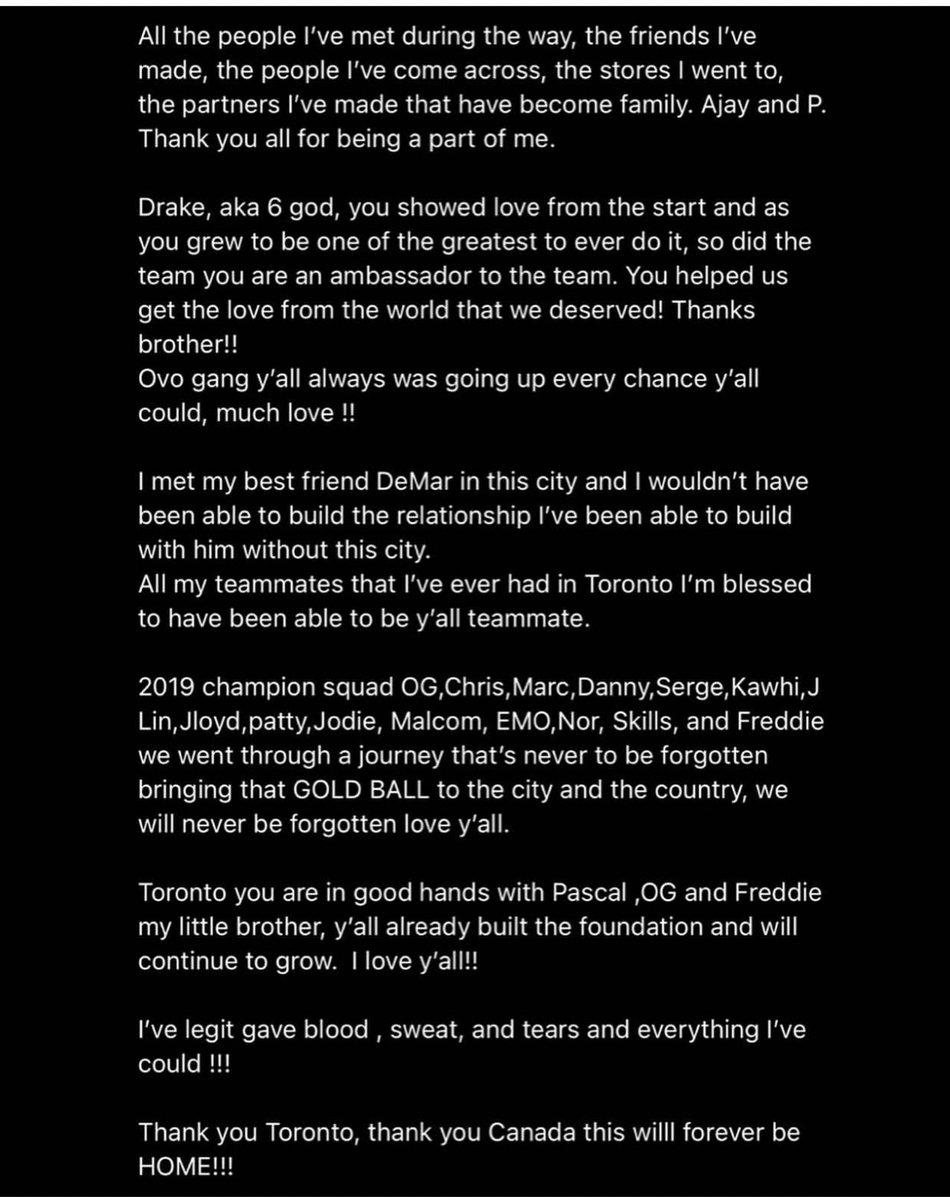 KrisReports's tweet photo. #BREAKING: Kyle Lowry pens a goodbye and thank you to the Toronto Raptors and their fans. #WeTheNorth #ThankYouLowry https://t.co/xDnP2r6Czy