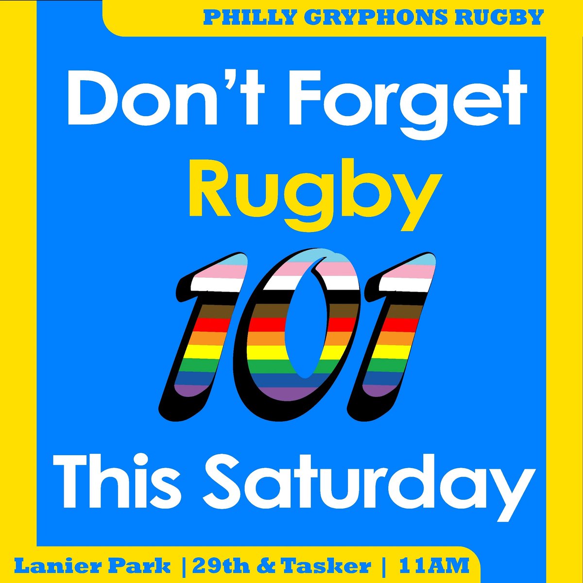 Come through! It's gonna be fun!!!!
#Rugbyforall
#PhillyGryphons #GryphonsRugby #IGRRugby #IGR #inclusiveRugby #Gryphons #Rugby #RugbyLife #RugbyClub #USARugby #RugbyFamily #GrowtheGame #RugbyPlayer