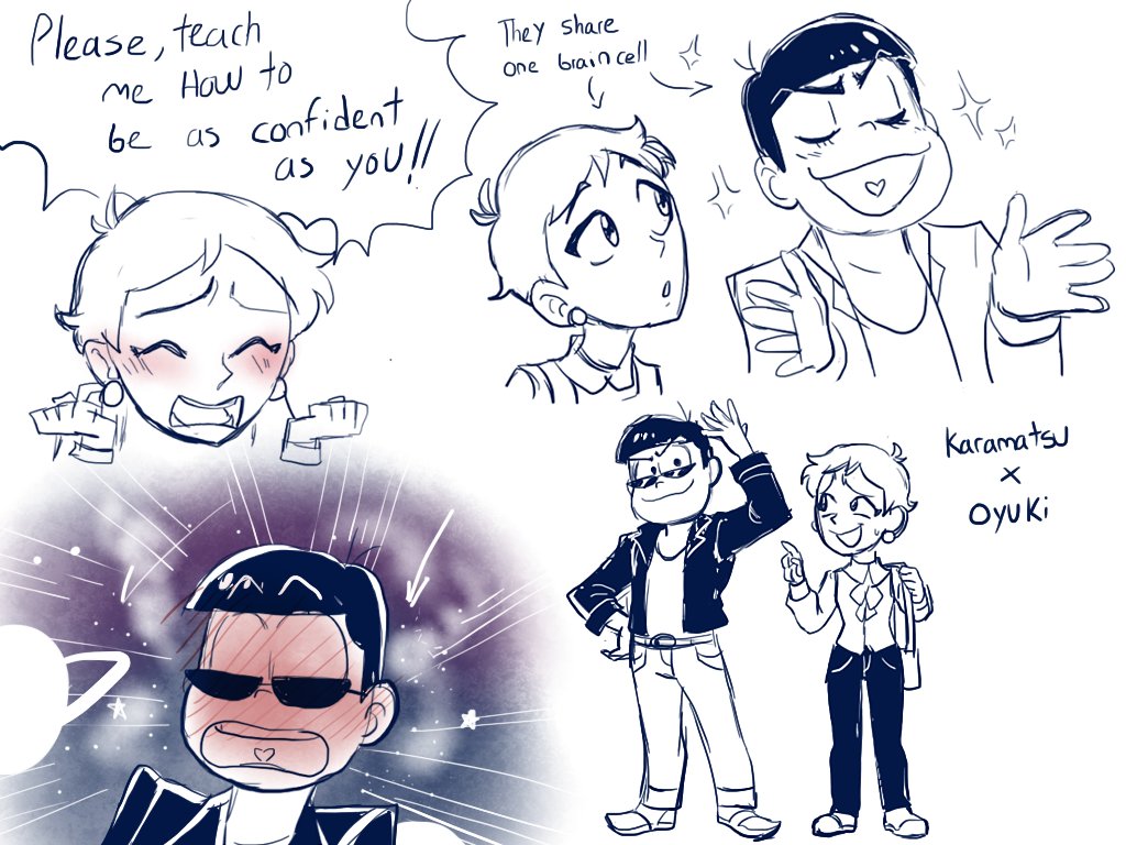 So I made some Matsuno x oc doodles while my lockdown continues. i'm being a little bit self indulgent because i love these dynamics very much. #osomatsusan  #Karamatsu #Ichimatsu 