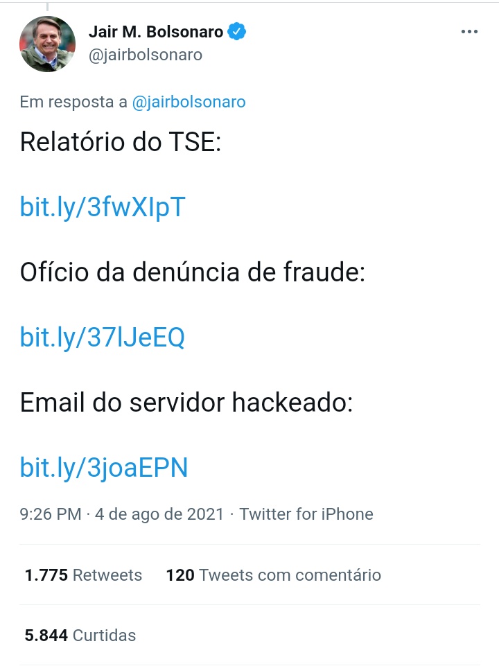 O presidente Bolsonaro não só teve acesso a um inquérito NÃO FINALIZADO da Polícia Federal que não comprova qualquer tipo de violação das urnas eletrônicas, como acaba de divulgar em seu perfil do Twitter pra quem quiser baixa-lo. Pode isso, senador <a href="/MarcosRogerio/">MARCOS ROGÉRIO</a>?