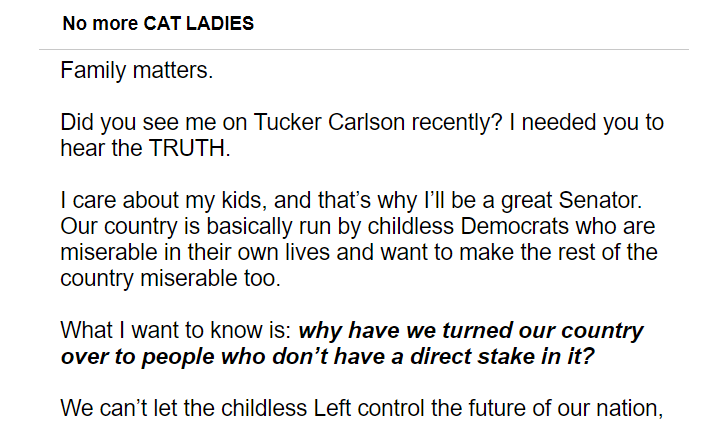 JuliaDavisNews's tweet image. Today's message from JD Vance. He wants to cancel "Cat Ladies."