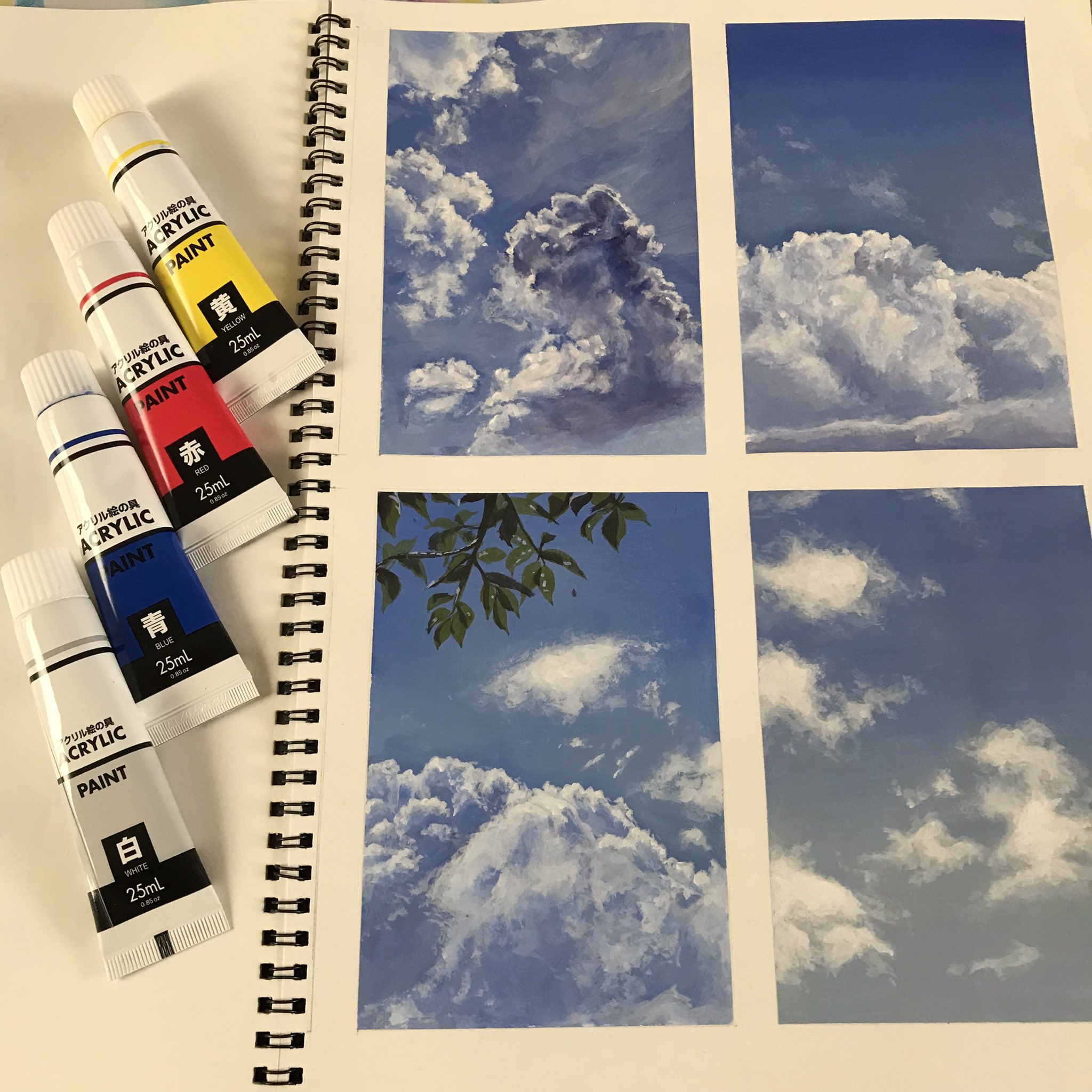 アクリル画 イラスト 絵 雨 窓 自作 ハンドメイド （窓から見える水滴 