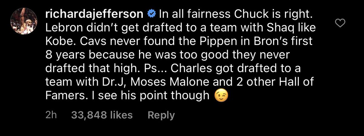 Richard Jefferson responds to Charles Barkley’s bizarre comments about LeBron’s legacy.