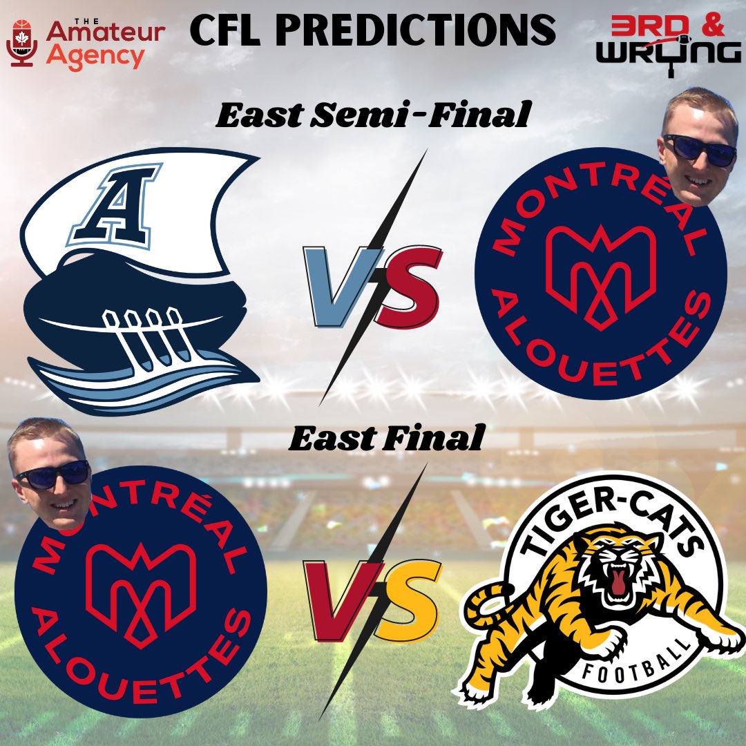 4/5! One more sleep until we have CFL football back ❤️

Our East Division playoff predictions!