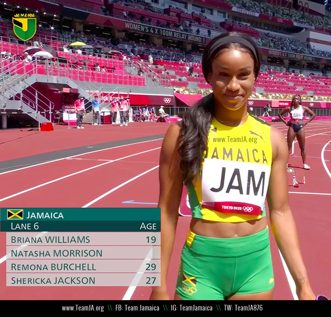 TeamJA876's tweet image. Team Jamaica 🇯🇲 finishes 3rd in Heat 1 of the Women's 4x100M with a time of 42.15. They are through to the final:

Briana Williams
Natasha Morrison 
Remona Burchell
Shericka Jackson

#TeamJamaica #GuhHaadAndDone