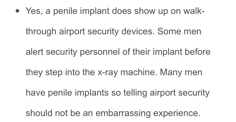 Was asked if the penile implant shows up. Found this response online. I think Id walk through security with my head held high and a slight grin on my face if I had an #ams700 #penileimplant
