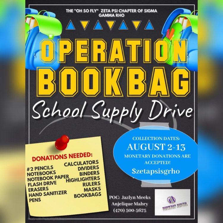 Zeta_psi75's tweet photo. Weโve partnered ๐ค with Midwest South Financial Services! Starting today, all monetary donations will be matched dollar for dollar as long as the donor adds โMIDWEST SOUTHโ in the โNOTESโ of the cashapp. Help us help our community, every dollar counts!
#operationbookbag ๐๐โ๏ธ๐ https://t.co/LcNo5e2inh