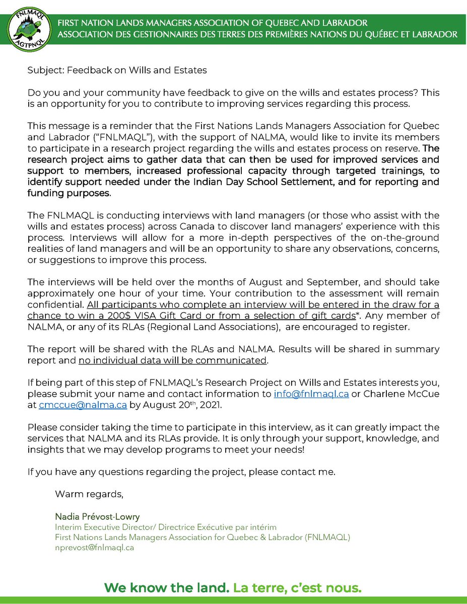 nalmaca's tweet photo. NALMA Members-Do you and your community have feedback to give on the wills and estates process? This is an opportunity for you to contribute to improving services regarding this process. https://t.co/6LlqokEhji