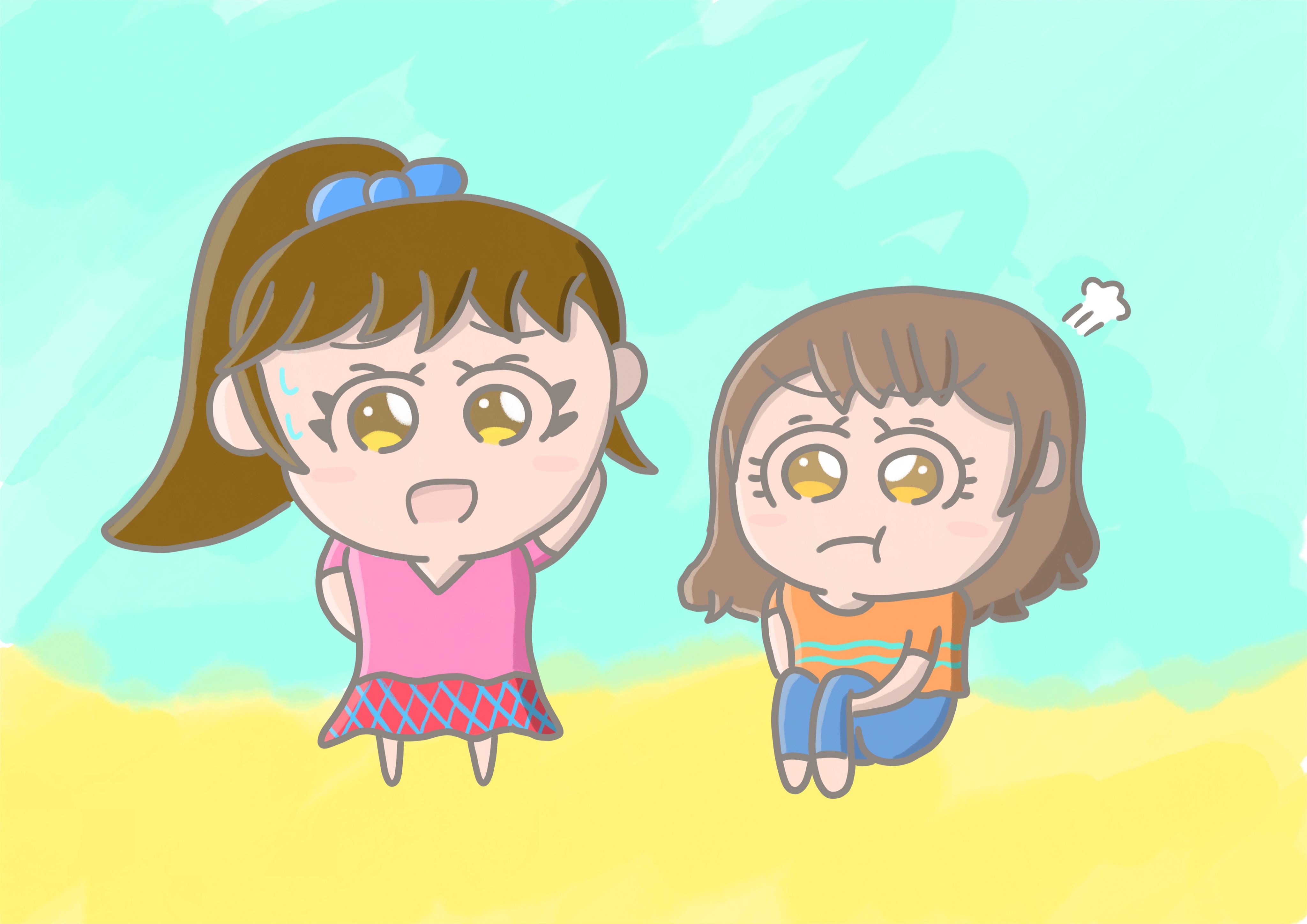 Twitter 上的 Aki かわいい子供 動物イラスト描きます 友達が遅刻して怒っている女の子 皆さんも約束の時間に遅れないようにしてください イラスト イラストレーター かわいいイラスト 絵柄が好みって人にフォローされたい みんなで楽しむtwitter展覧会