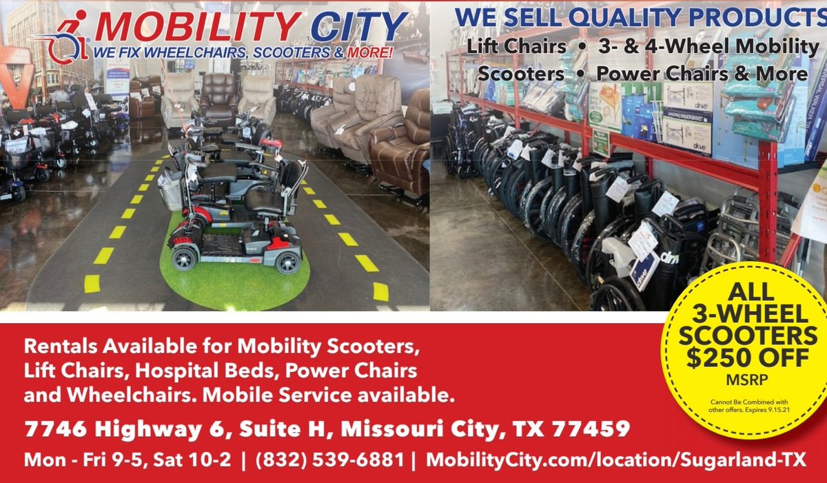 Mobility City of Sugar Land · WE ARE NOW OPEN... Come Out To Visit Our New Showroom &amp; Try Before You Buy On The Racetrack.  - Nextdoor nextdoor.com/sponsorship_po…