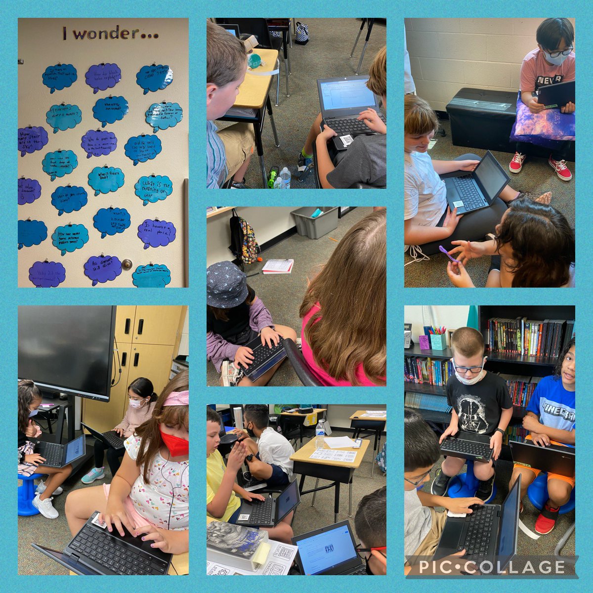CGESDWINGS's tweet photo. 5th graders had a “wonder”ful Wednesday researching answers to their Wonder Wall questions. They left with more burning questions and are driven to learn more about these topics. #WonderWall #Curiosity #WatchWINGSSoar @trev_mackenzie https://t.co/A0UoCW860i