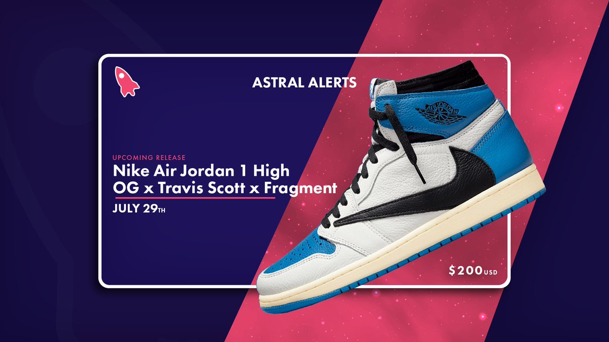 The Air Jordan 1 x Travis Scott x Fragment drops tomorrow! 🔥 Astral Alerts members are ready to destroy tomorrow's drop thanks to our guides, info & so much more! 😈 Who wants in before the drop tomorrow? Like this tweet! 💙