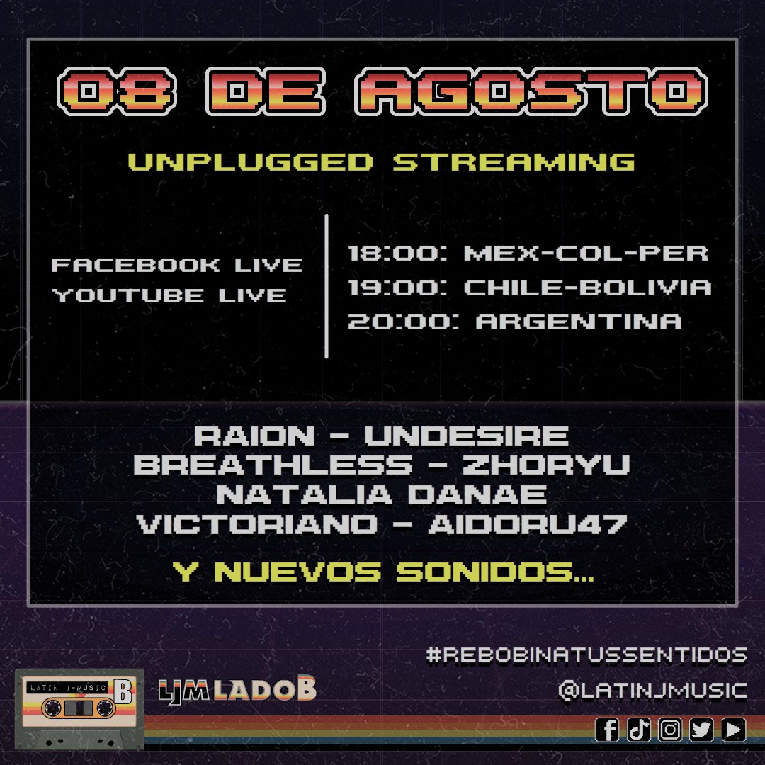 LatinJMusic's tweet image. (｢• ω •)｢ Cartel oficial de LADO B, el Domingo 08 de Agosto esteremos reviviendo algunos clásicos de la J - Music interpretados al mejor estilo acústico de nuestros artistas, bandas que nos han acompañado desde el incio y los nuevos sonidos!