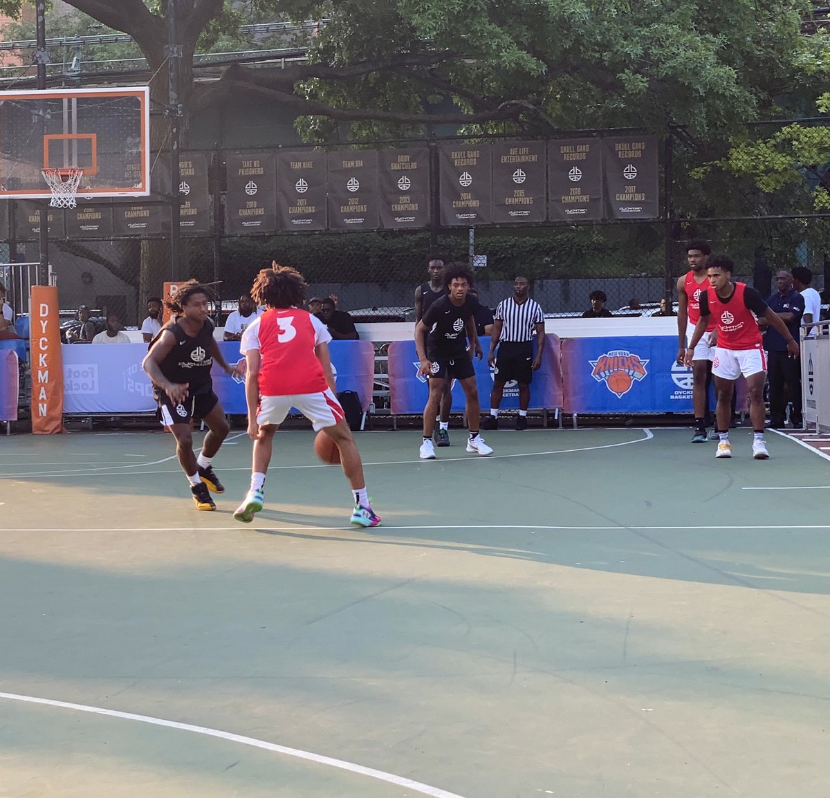 At <a href="/IamDyckman/">Dyckman Basketball</a> where Bucketfam and <a href="/Nebballclub/">Northeast Basketball Club</a> played in the HS division game earlier.
 @NH_Lightning players who played against each other <a href="/ElliotCadeau/">Elliot Cadeau</a> played on NEBC while Ayo Sadiku, Jaquan Sanders, Silas Sunday and Zakai Ziegler played 4 Bucketfam (cont)