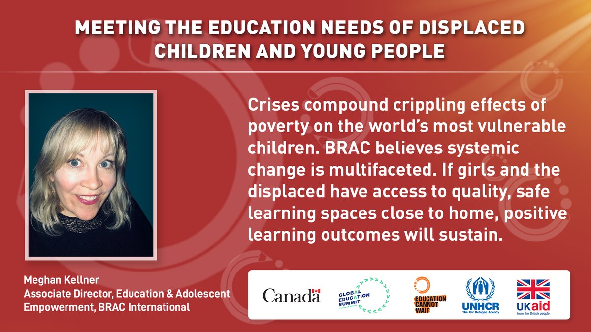 EduCannotWait's tweet photo. Crises compound crippling effects of poverty on the world’s most vulnerable children. @BRACworld believes systemic change is multifaceted. If girls &amp; the displaced have access to quality, safe learning spaces close to home, positive learning outcomes will sustain. ~Meghan Kellner https://t.co/m8BS6s3J9a