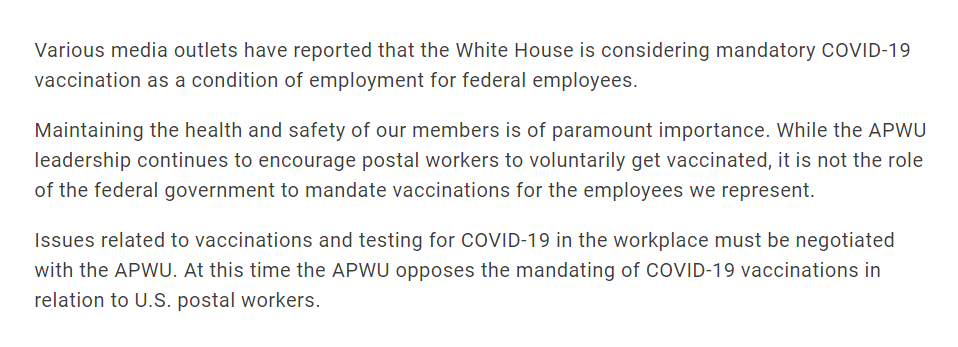 American Postal Workers Union comes out against vaccine mandates | The ...