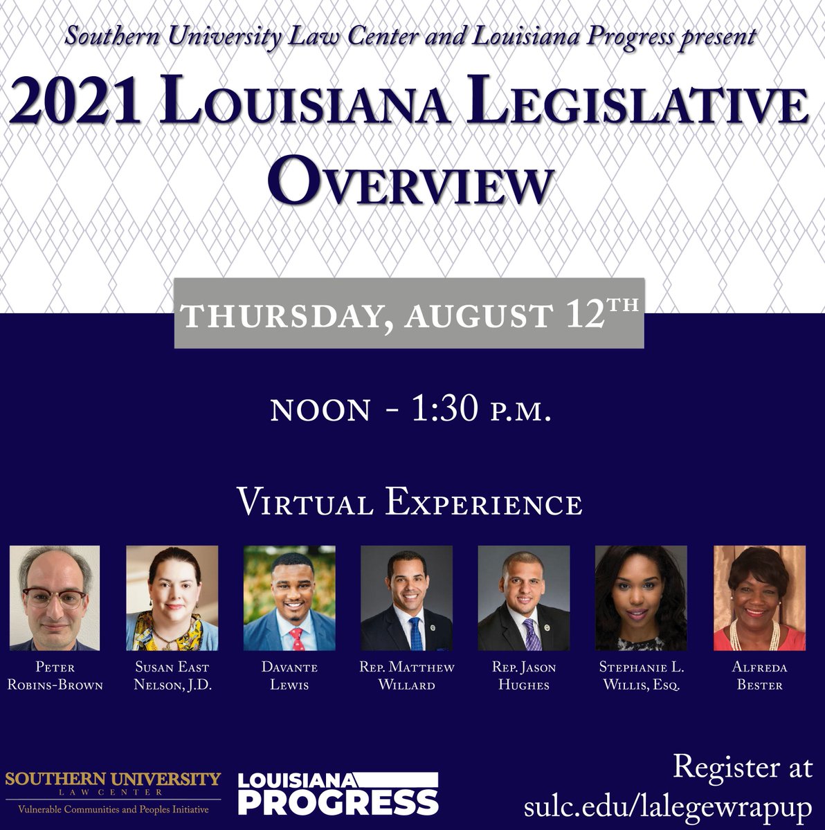 SouthernULaw's tweet image. Had a lot of questions during this legislative session? Well, we're teaming up with @LAProgress to host a series of webinars discussing several hot topics during this past session. 

 Register for the conversation at sulc.edu/lalegewrapup. #SULC #LouisianaProgress #LaLege