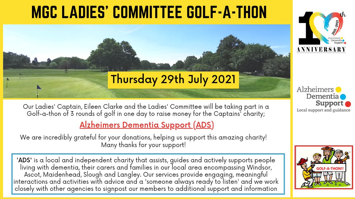 Our Ladies are all set for their 54 hole Golf-a-thon tomorrow, in aid of the Captains' Charity,
<a href="/ADSlocalsupport/">'ADS' - Alzheimers Dementia Support Charity</a> 💙❤️💛

If you'd like to donate towards this fantastic cause &amp; challenge, please click on the link below:

justgiving.com/fundraising/mg…

Team MGC ⛳
#teammgc #ladiesgolf