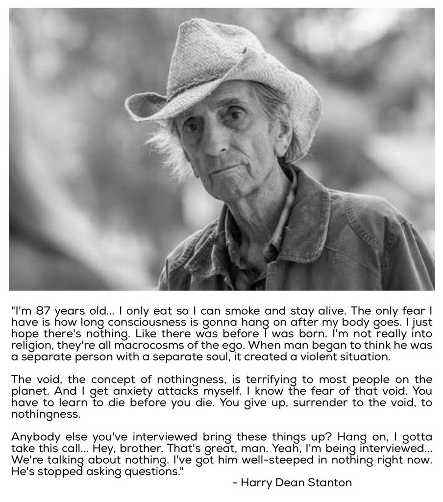 ddoniolvalcroze's tweet photo. Surrender to the void - Harry Dean Stanton https://t.co/XVsx5Muimp