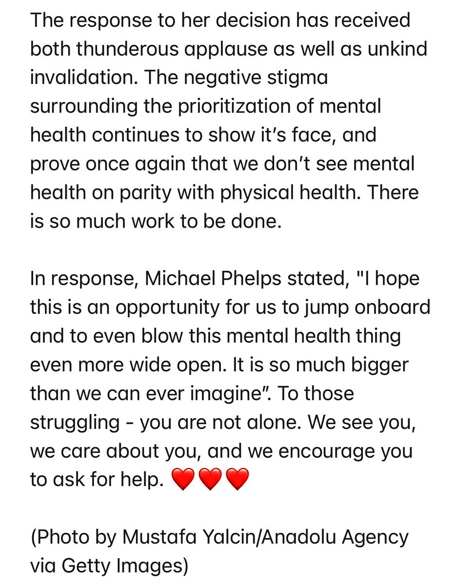HilinskisHope's tweet photo. Thank you, Simone Biles.

To those struggling - you are not alone. We see you, we care about you, and we encourage you to ask for help.
❤️❤️❤️ https://t.co/SgNIrKqW0b