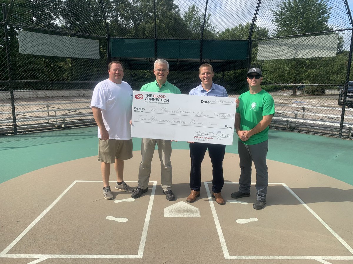 CpffaLocal4103's tweet photo. Members from our Local met at the Triangle Miracle League field, accompanied by @BloodConnection to donate the proceeds from our recent blood drive. The money will go towards helping special needs kids in Cary and the surrounding areas enjoy athletic programs within the League. https://t.co/L5Cto53Bai