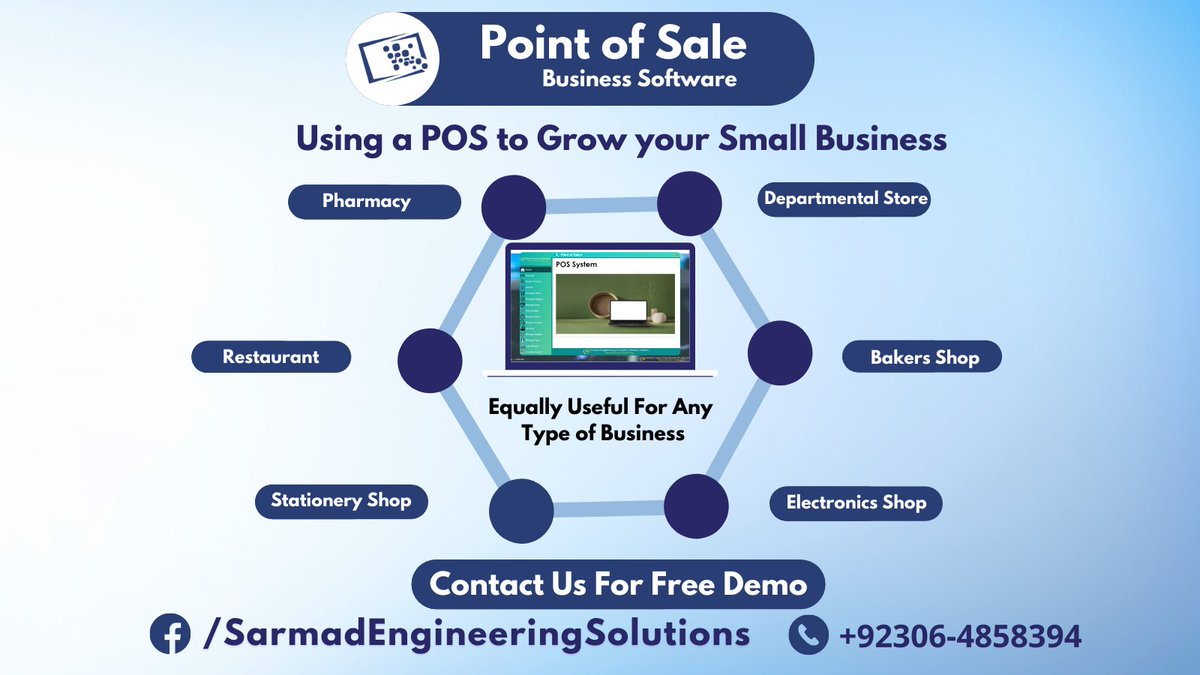 SarmadSolutions's tweet photo. 💥Using a #POS to Grow your Small Business
✅#Restaurants,✅#Pharmacy,✅#Stationery Shop, ✅#ElectronicsShop ✅#BakersShop ✅#Departmental #Store, etc.
Contacts us for All kind of software's
Helpline: +92306 4858394 https://t.co/VW3M7spAYw