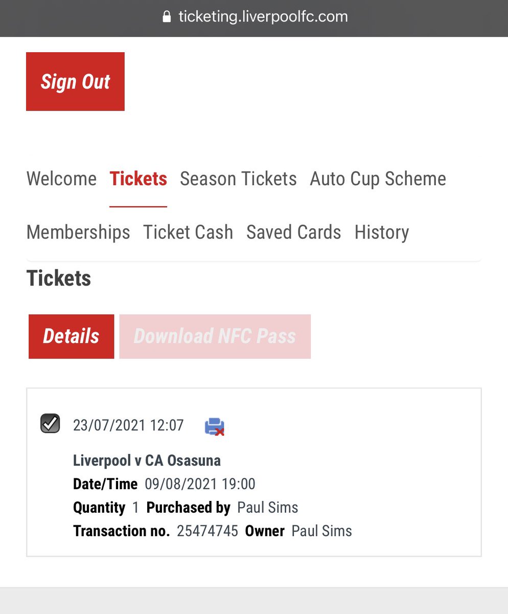 simsie11's tweet photo. @LFC I’m trying to download my NFC pass for the friendly vs Osasuna, but the site is not allowing? Do you know when this will be possible? https://t.co/acO8XEBTVy