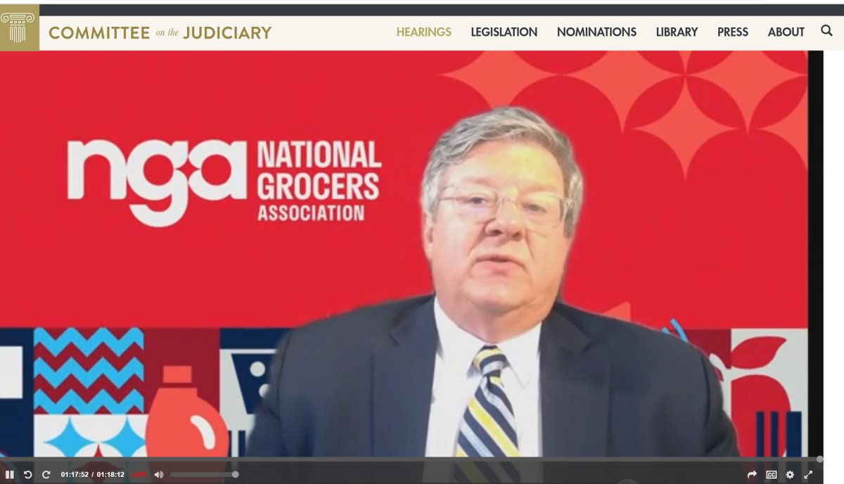 NGA_GR's tweet photo. NGA member David Smith is testifying before the Senate Judiciary Committee today about the need to reform antitrust laws - anticompetitive practices by dominant industry players that have harmed independent grocers for decades. Watch here - https://t.co/w8f8lAZIvf https://t.co/P8Vp63Z5e8