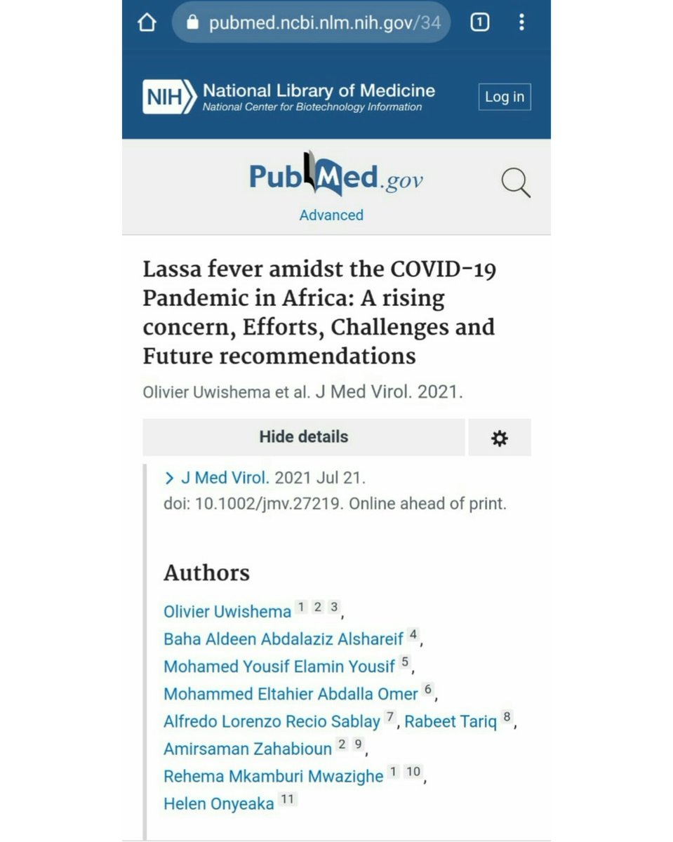 #PublicationAlert
Here is our latest published paper titled ''Lassa fever amidst the COVID-19 pandemic in Africa: A rising concern, efforts, challenges, and future recommendations''

Full paper: bit.ly/3i4G4vd

#research #medtwitter #scicomm #phdlife #RwOT  #COVID19