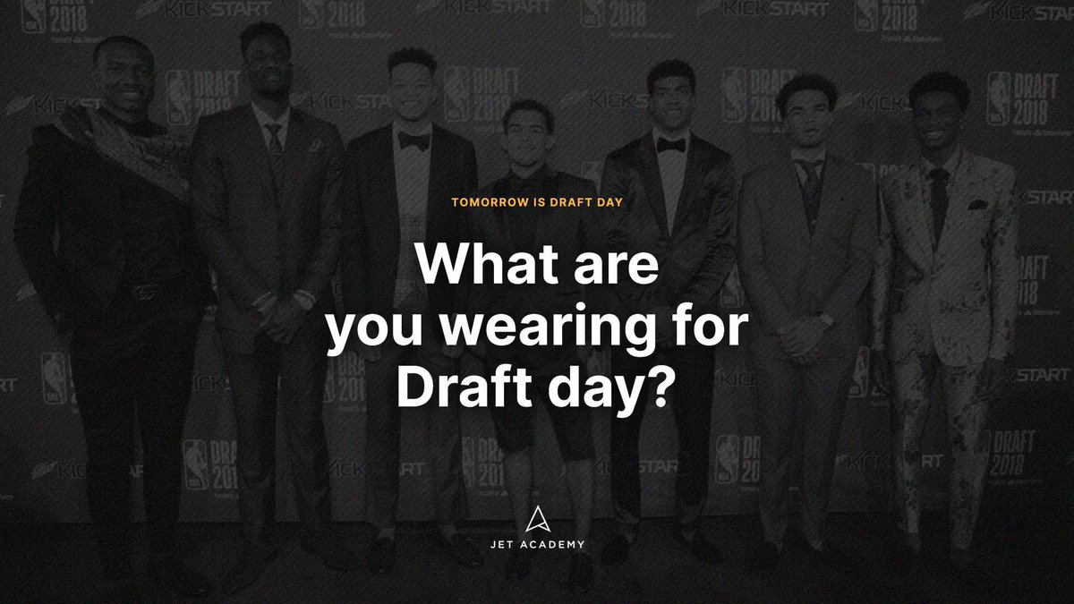 Tomorrow is Draft Day. You're a potential 1st Round Pick. 🏀 - Who do you want around you? - What are the reason that got you here? - What team are you hoping drafts you? - What are you wearing for Draft day? We want to know. 👇🏽👇🏽👇🏽 - #TheJetAcademy